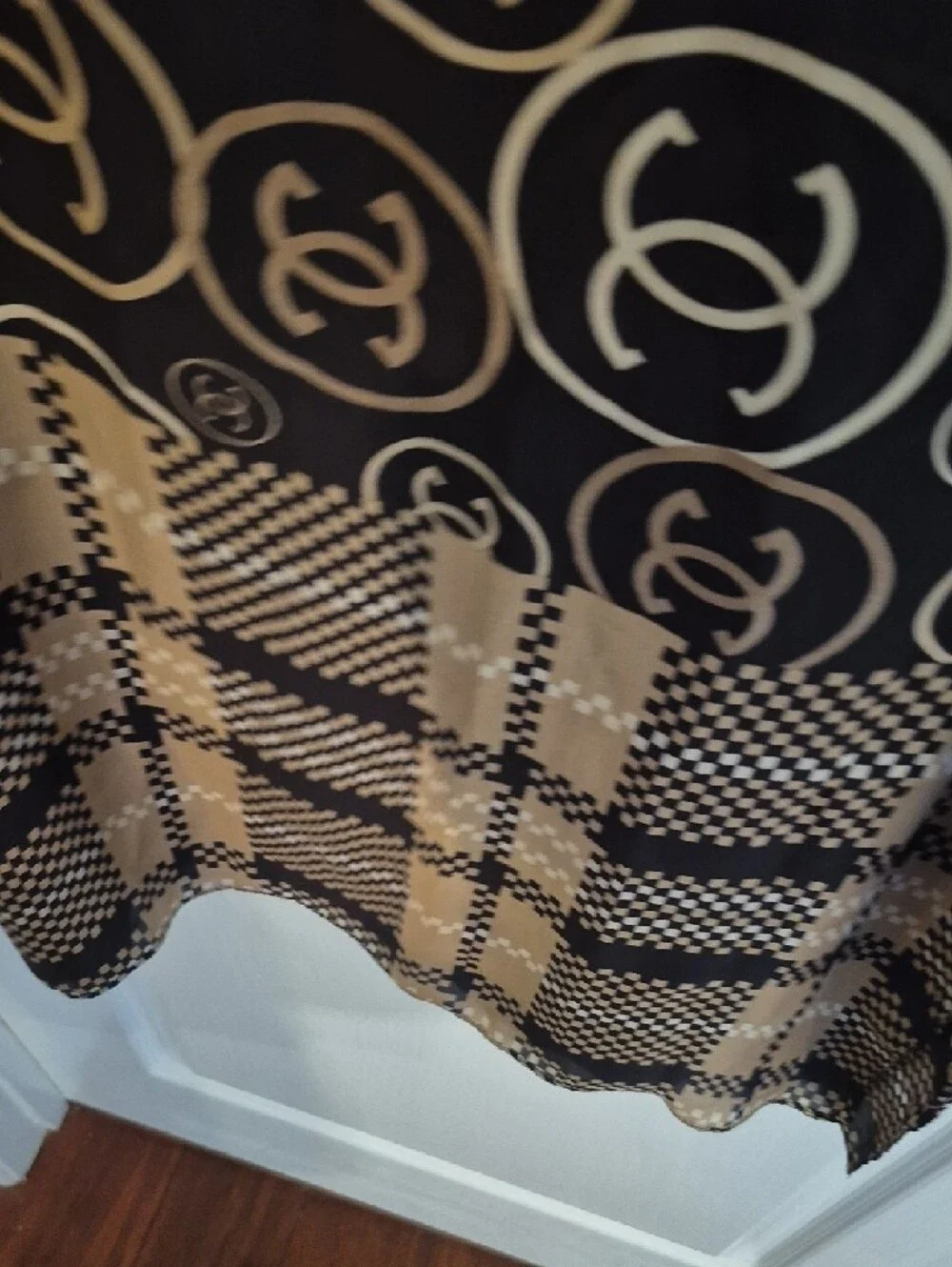 Designer-Style Black and Beige Silk Feel Scarf NWT